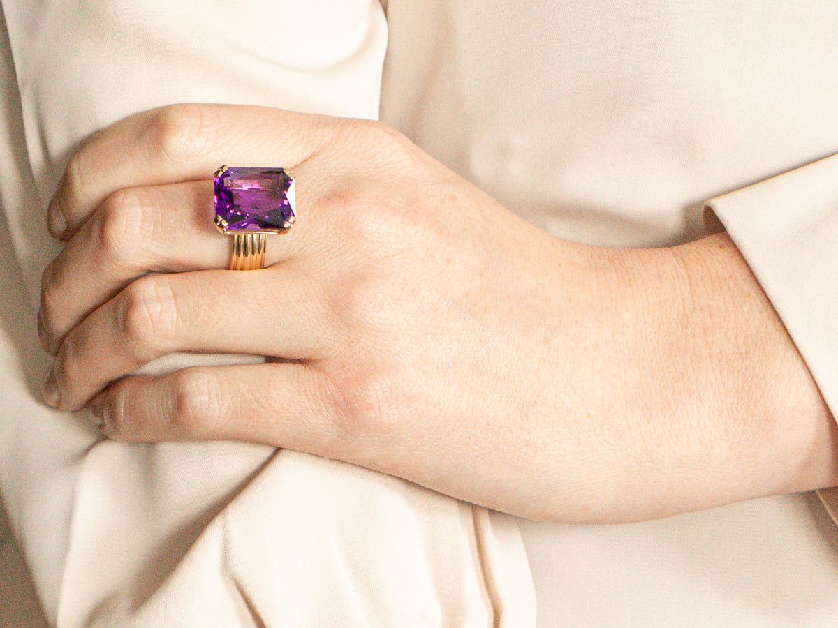 Art Carved Gold Amethyst Cocktail Ring