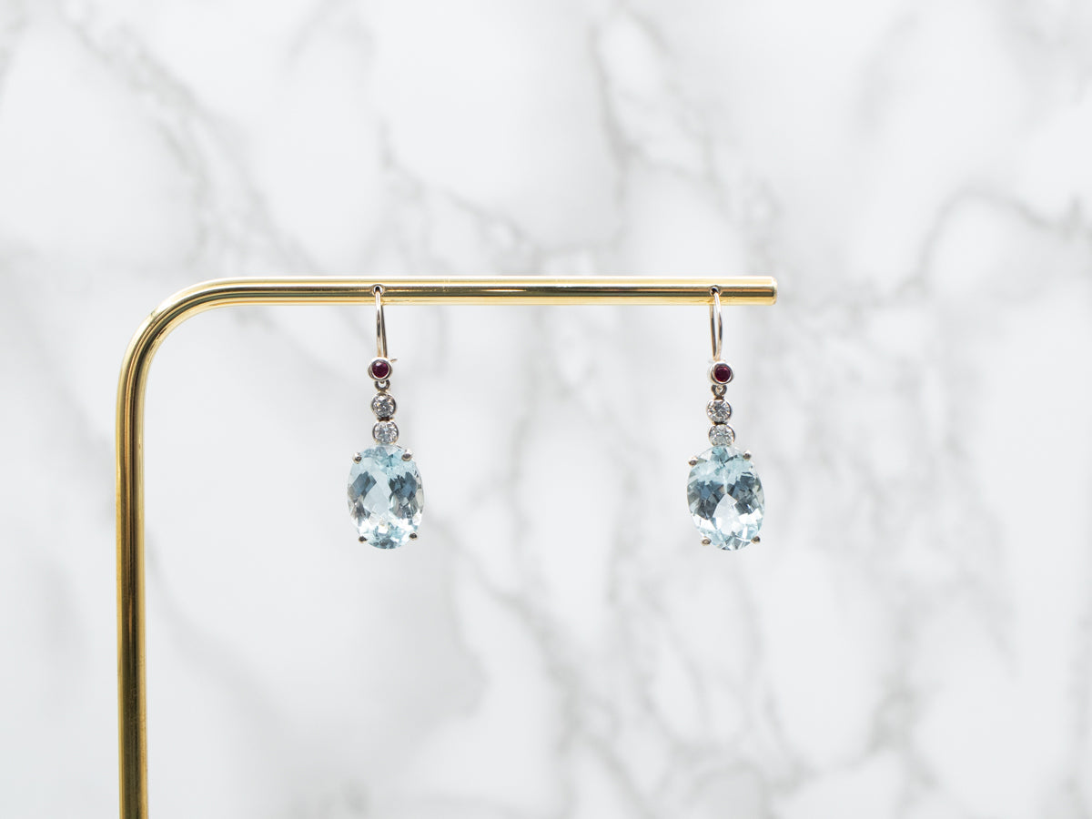 Blue Topaz Diamond and Ruby Drop Earrings