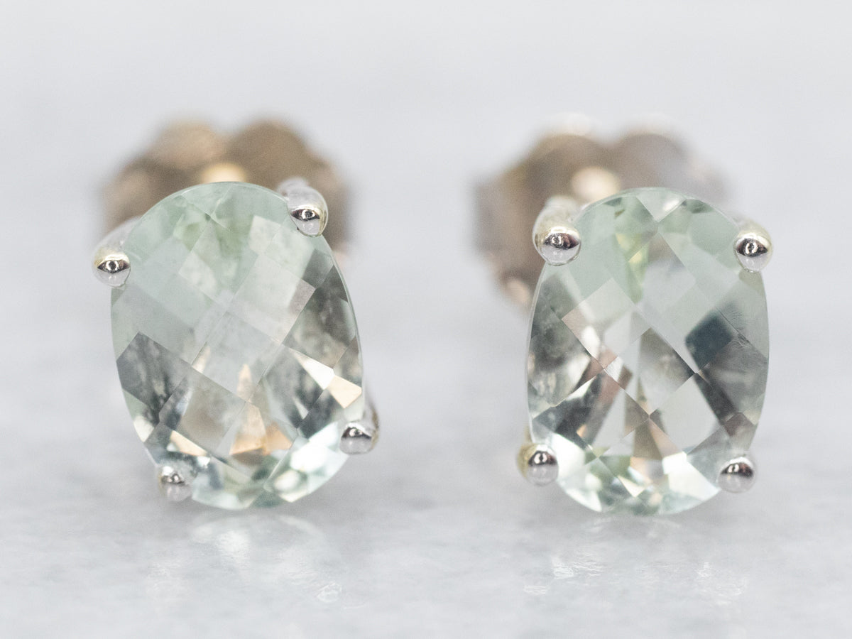 Prasiolite White Gold Stud Earrings