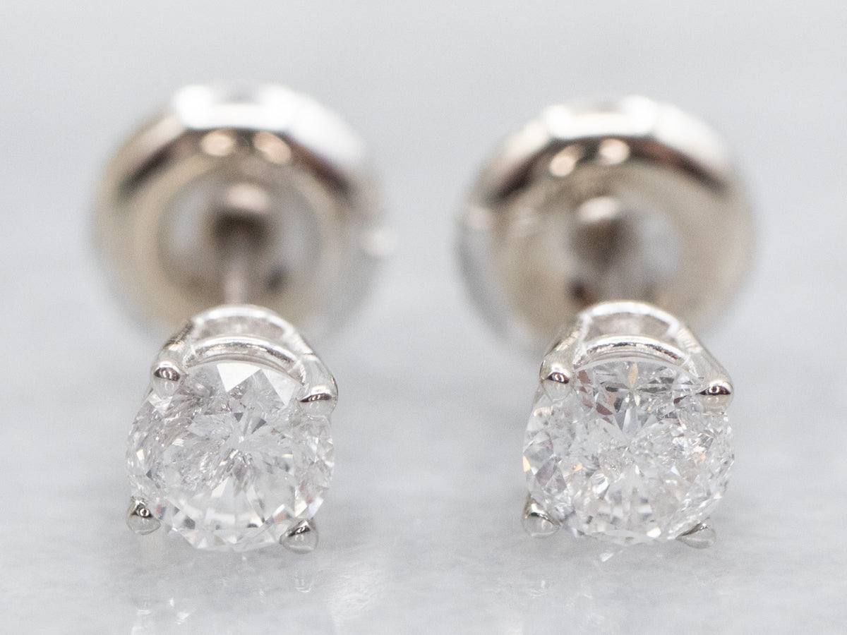 Screw-Back White Gold Diamond Stud Earrings