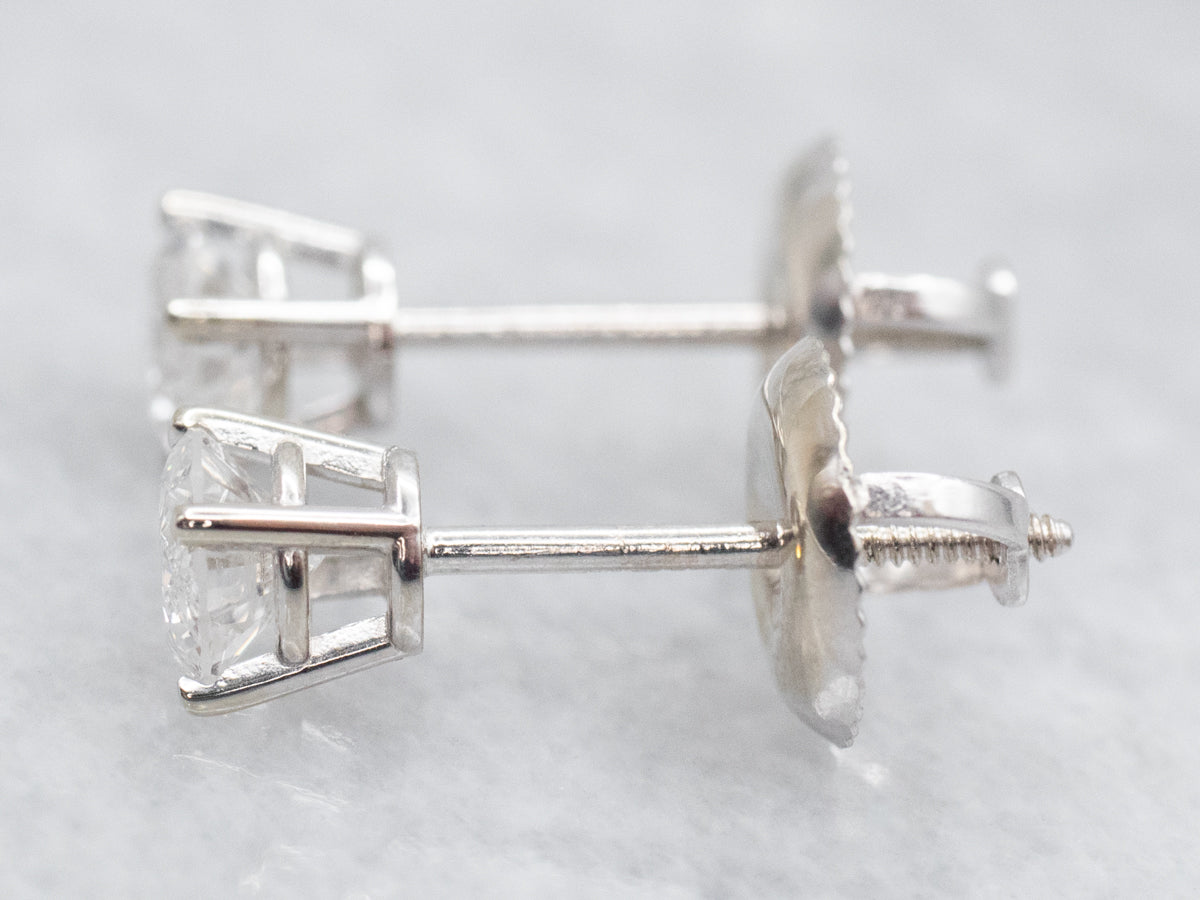 Screw-Back White Gold Diamond Stud Earrings