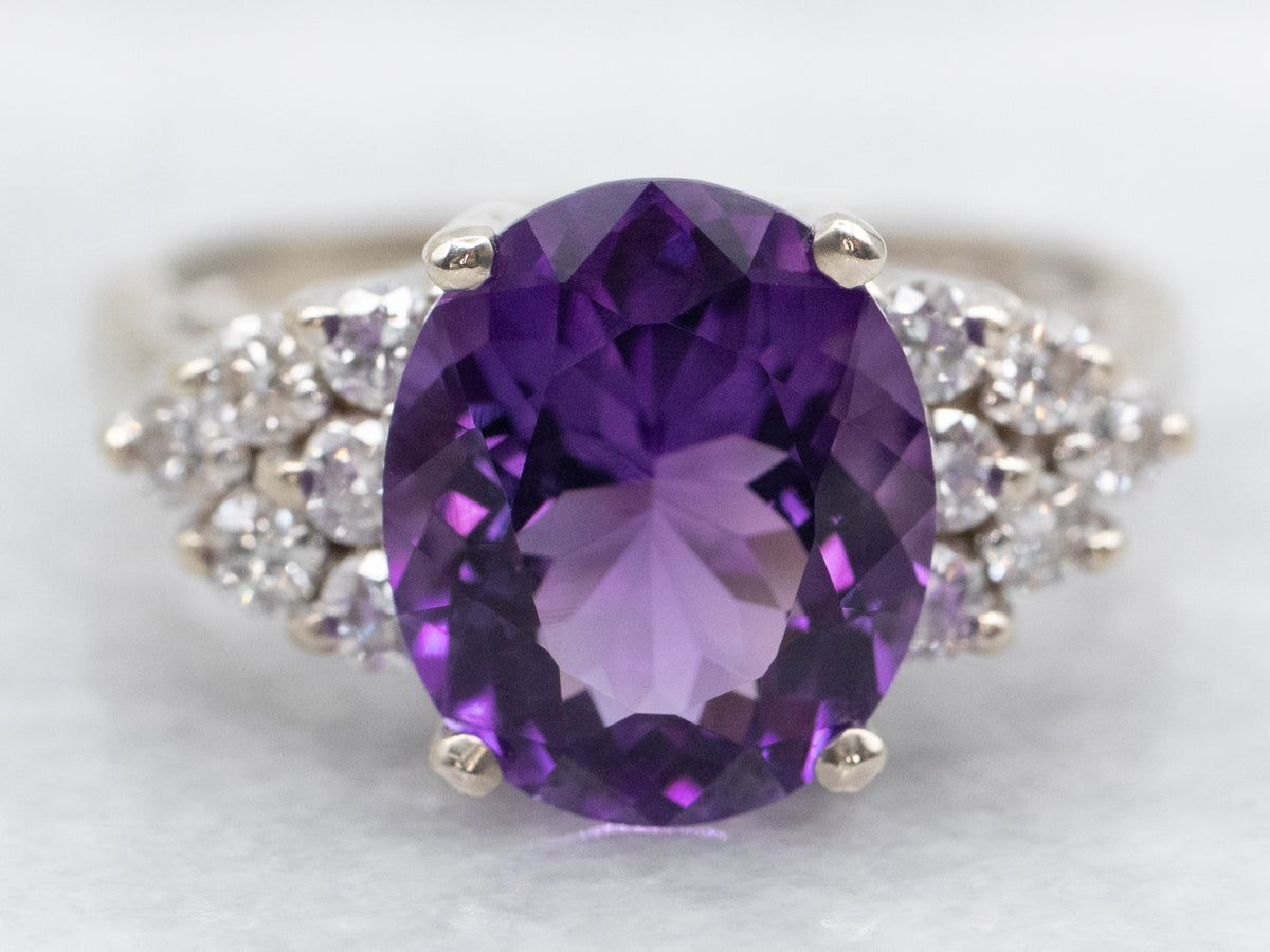 White Gold Amethyst and Diamond Ring