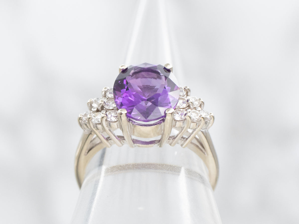 White Gold Amethyst and Diamond Ring