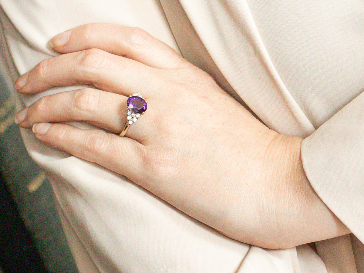 White Gold Amethyst and Diamond Ring