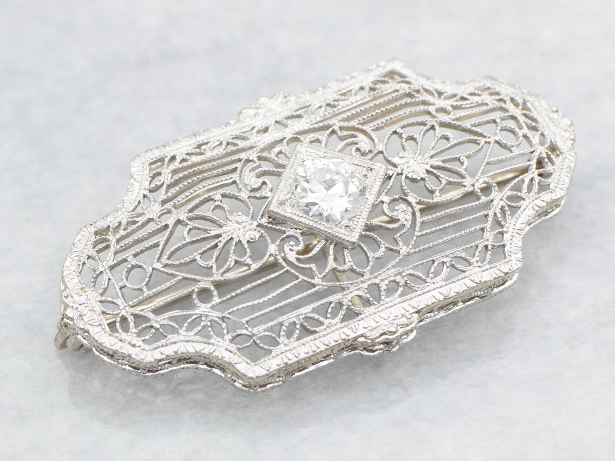 Art Deco Diamond Filigree Brooch