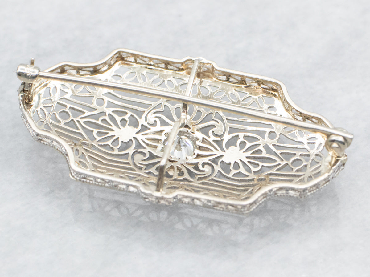 Art Deco Diamond Filigree Brooch