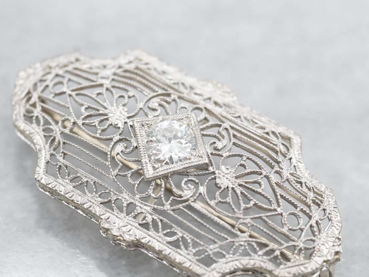 Art Deco Diamond Filigree Brooch