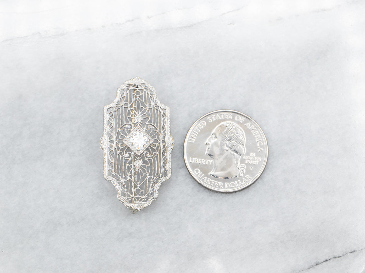 Art Deco Diamond Filigree Brooch