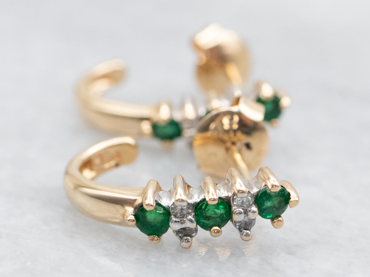 Emerald and Diamond J Hoop Earrings