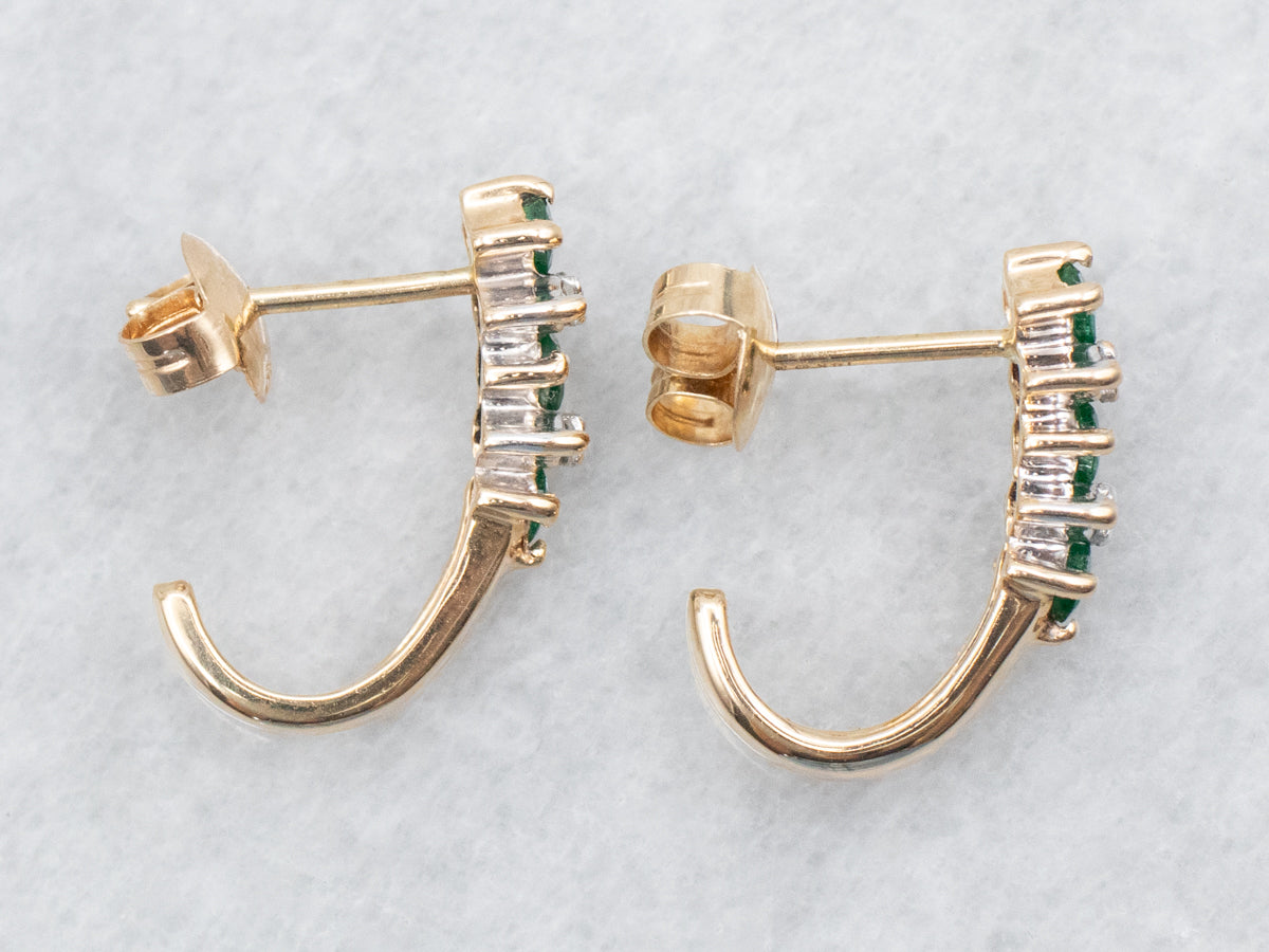 Emerald and Diamond J Hoop Earrings