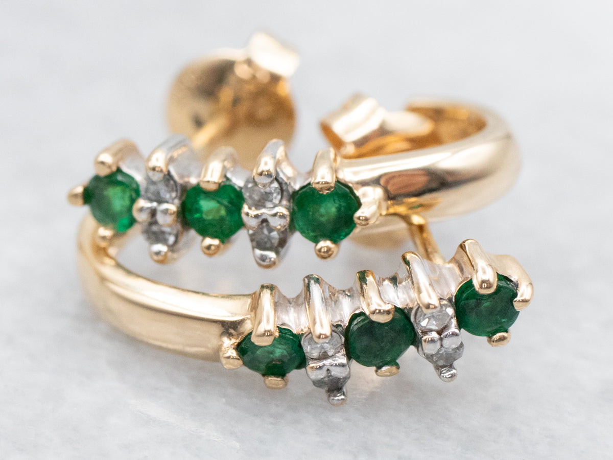 Emerald and Diamond J Hoop Earrings