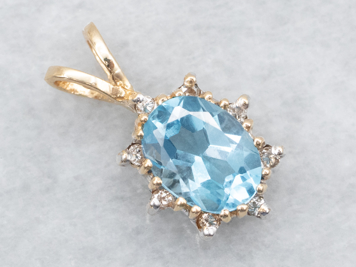 Modern Blue Topaz and Diamond Pendant