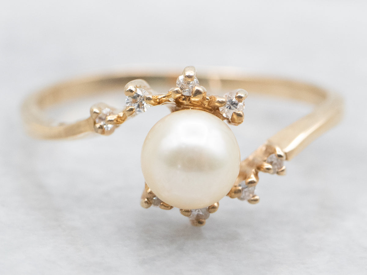 Saltwater Pearl and Diamond Bypass Ring