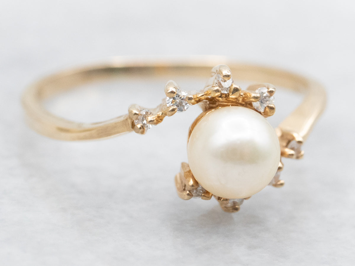 Saltwater Pearl and Diamond Bypass Ring