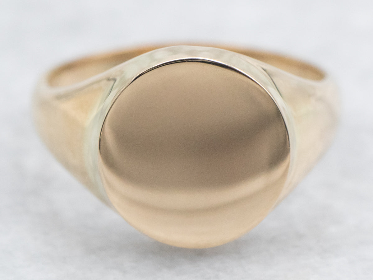 Yellow Gold Plain Signet Ring with Round Top