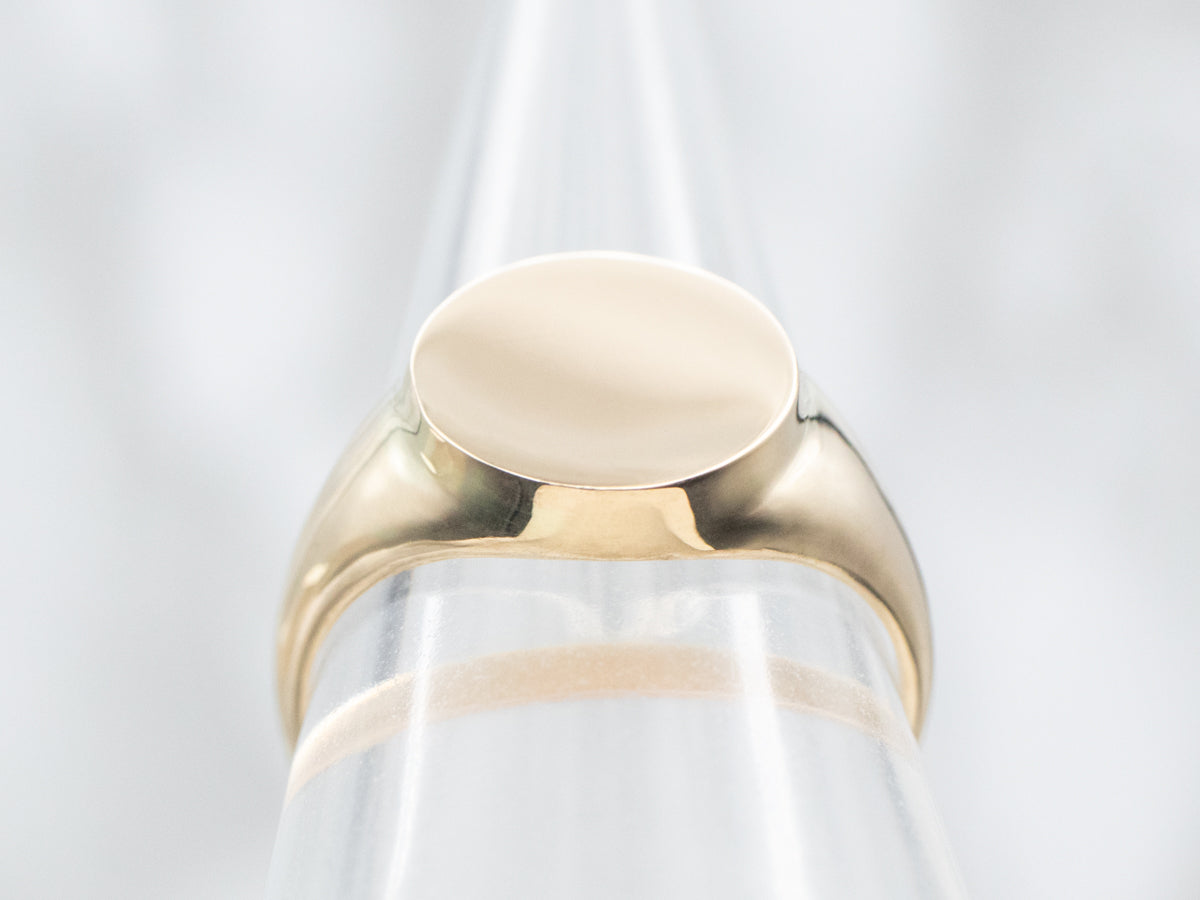 Yellow Gold Plain Signet Ring with Round Top