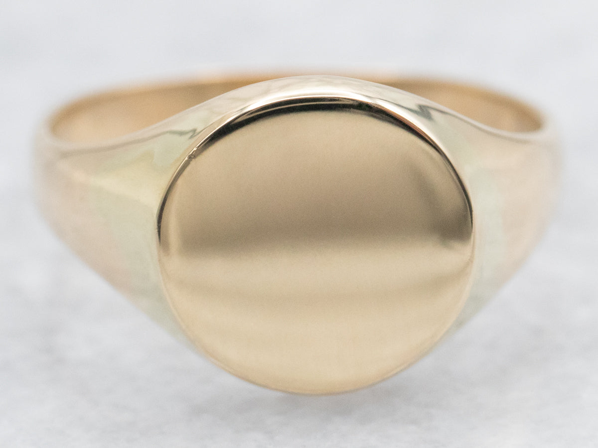 Yellow Gold Plain Signet Ring with Round Top