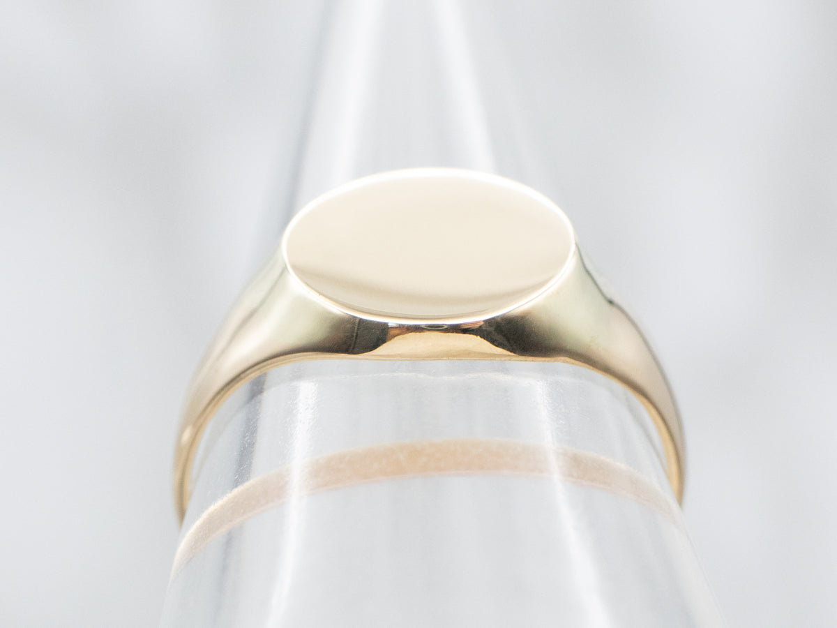 Yellow Gold Plain Signet Ring with Round Top