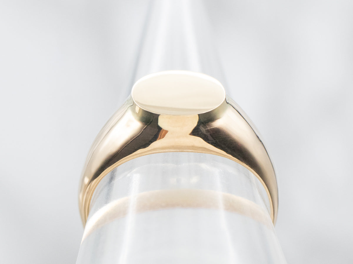 Yellow Gold Plain Signet Ring with East to West Oval Top