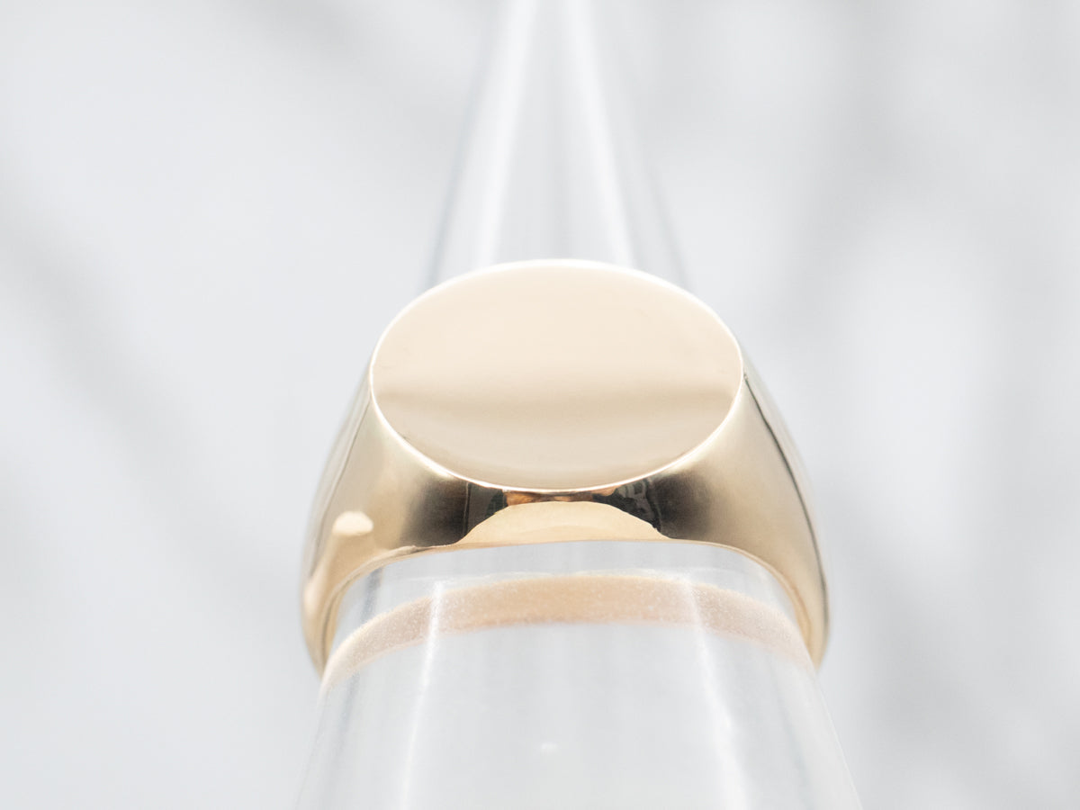 Yellow Gold Plain Signet Ring with Round Top