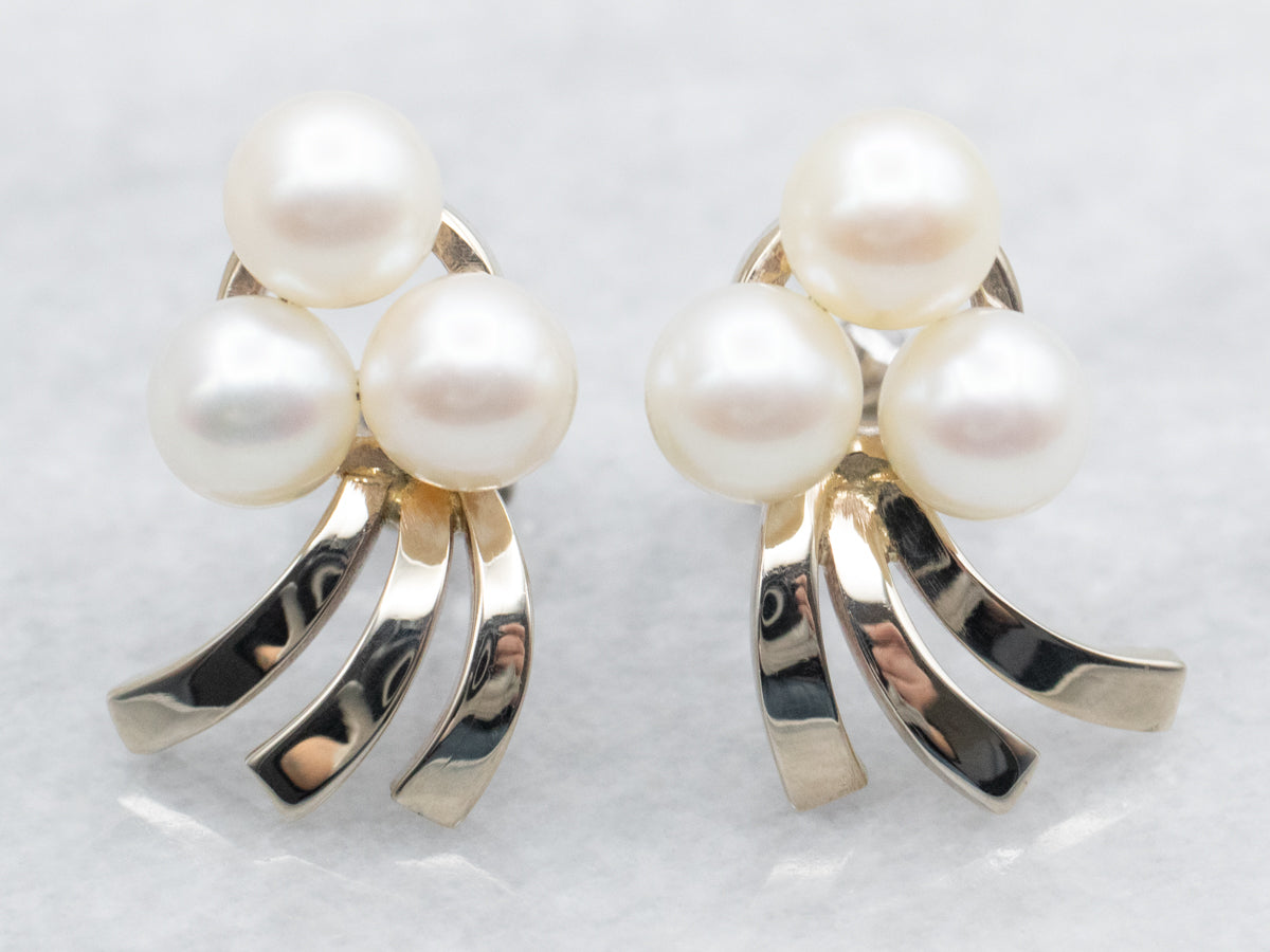 White Gold Pearl Stud Earrings