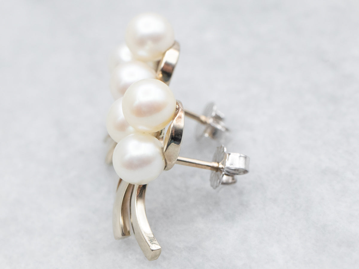 White Gold Pearl Stud Earrings