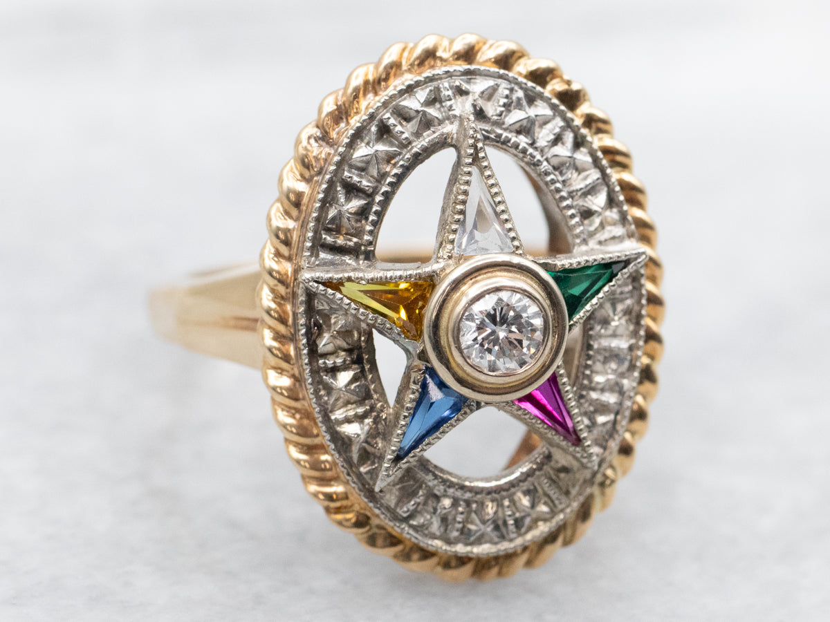 Enamel and Diamond Order of the Eastern Star Ring