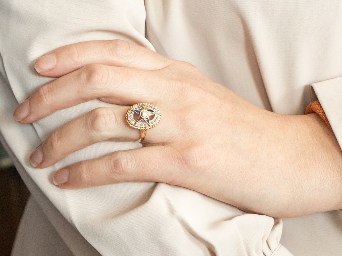 Enamel and Diamond Order of the Eastern Star Ring