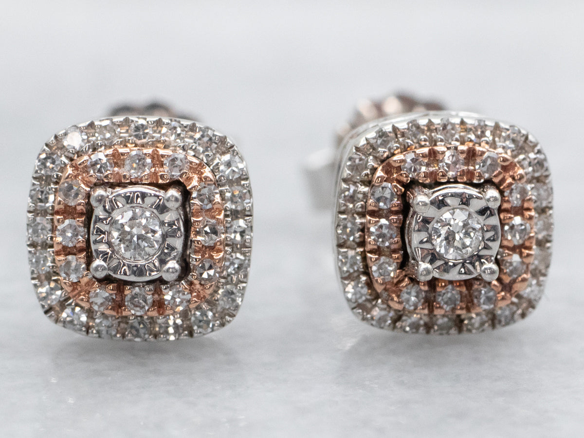 Modern Diamond Double Halo Stud Earrings