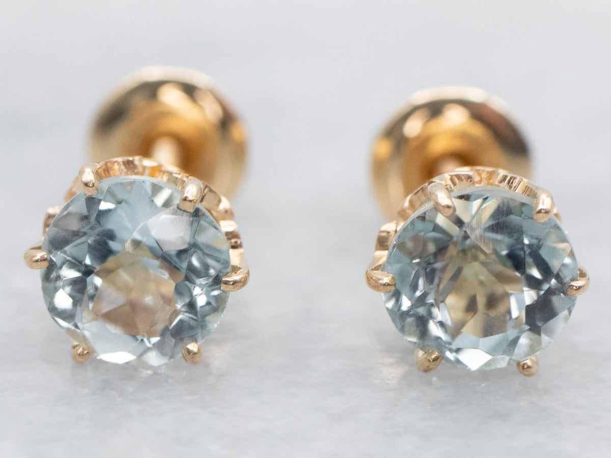 Round Cut Blue Topaz Stud Earrings