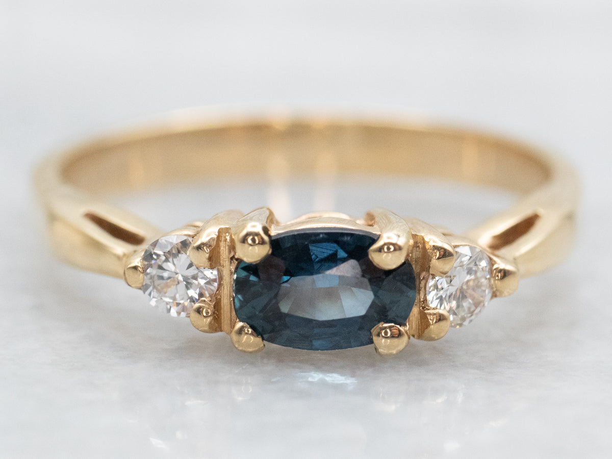 East to West Sapphire and Diamond Ring