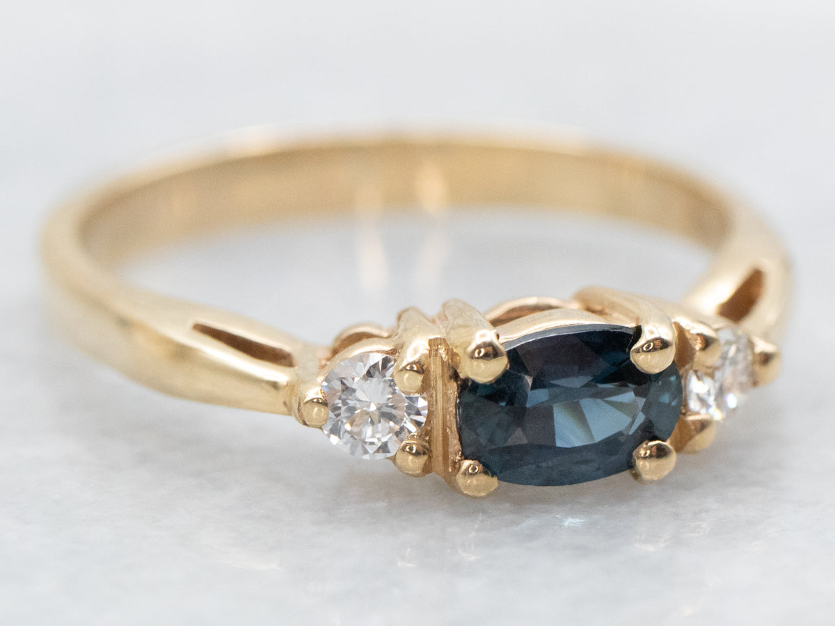 East to West Sapphire and Diamond Ring