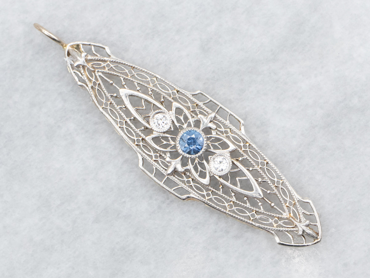 Art Deco Sapphire and Diamond Filigree Pendant