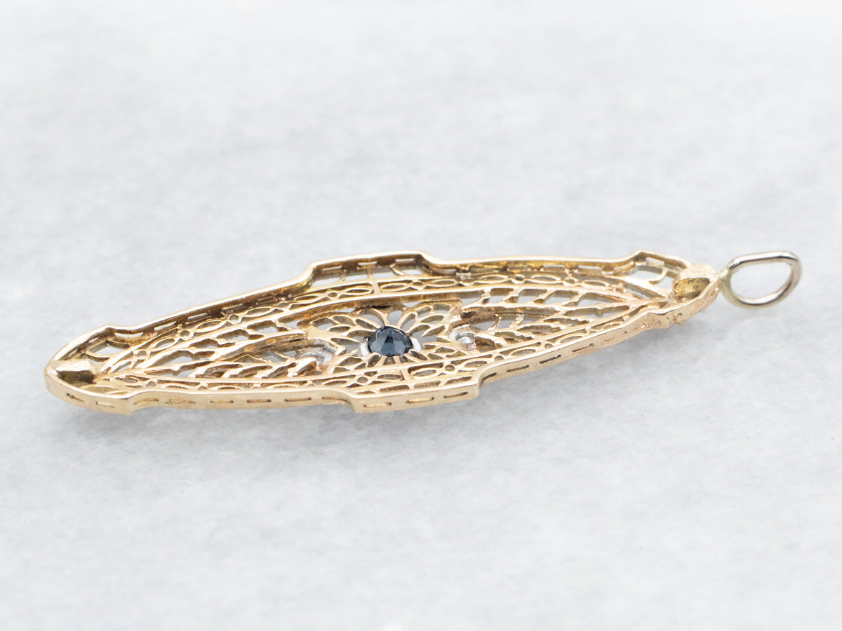 Art Deco Sapphire and Diamond Filigree Pendant