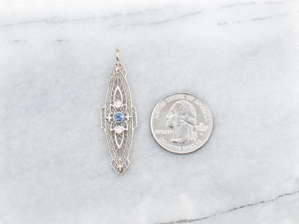 Art Deco Sapphire and Diamond Filigree Pendant