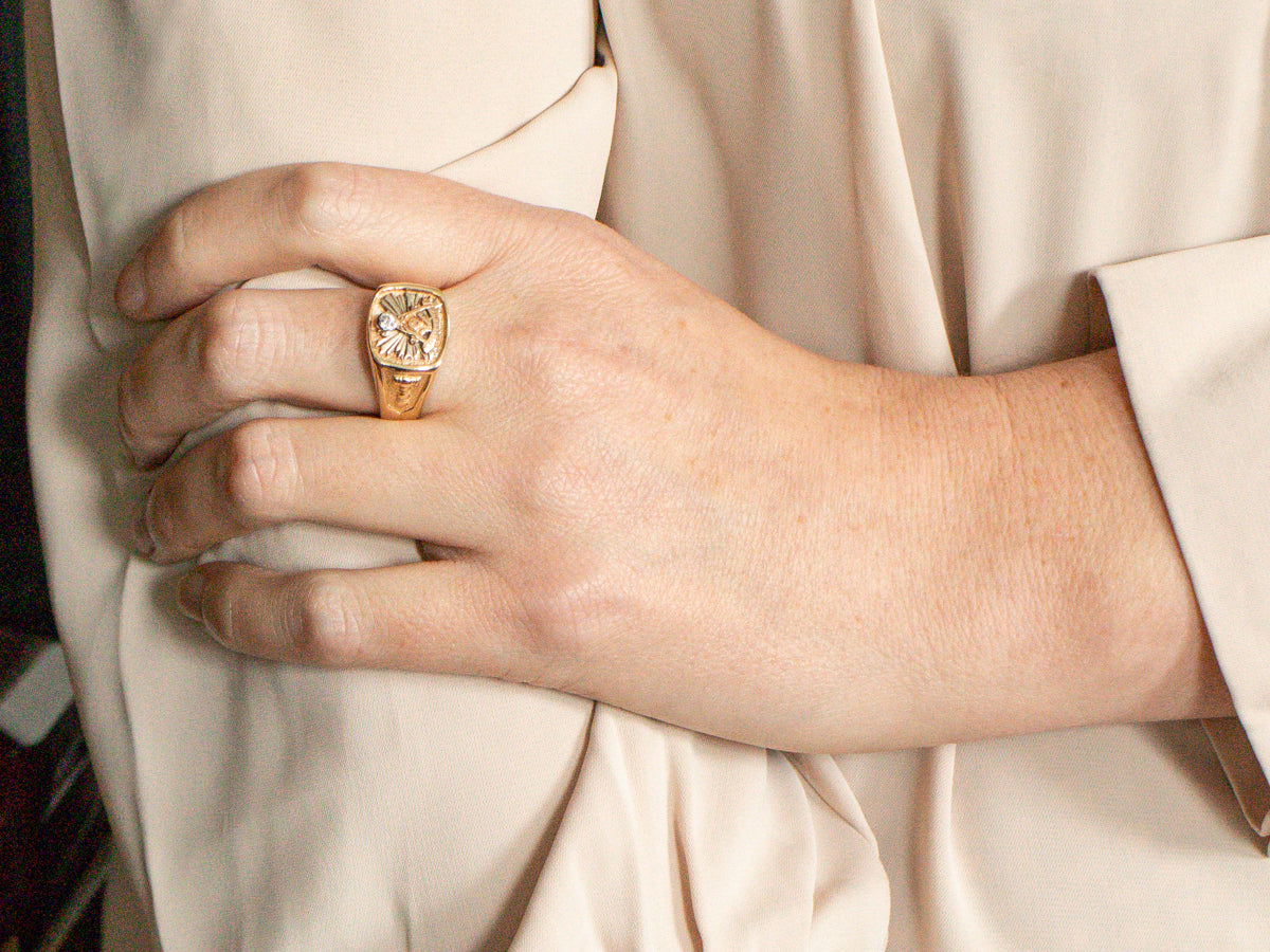 Men's Vintage Gold and Diamond Masonic Ring