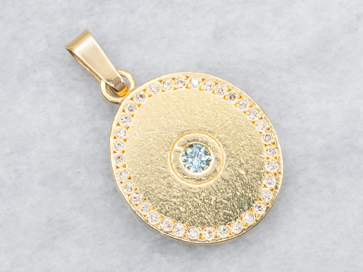 Enhanced Blue Diamond Gold Halo Pendant