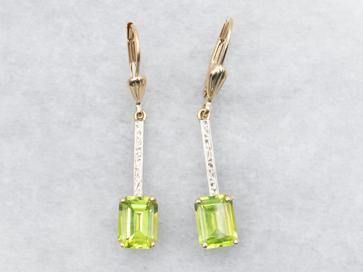 Two Tone Bar Set Peridot Drop Earrings