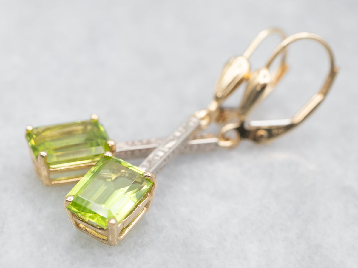 Two Tone Bar Set Peridot Drop Earrings