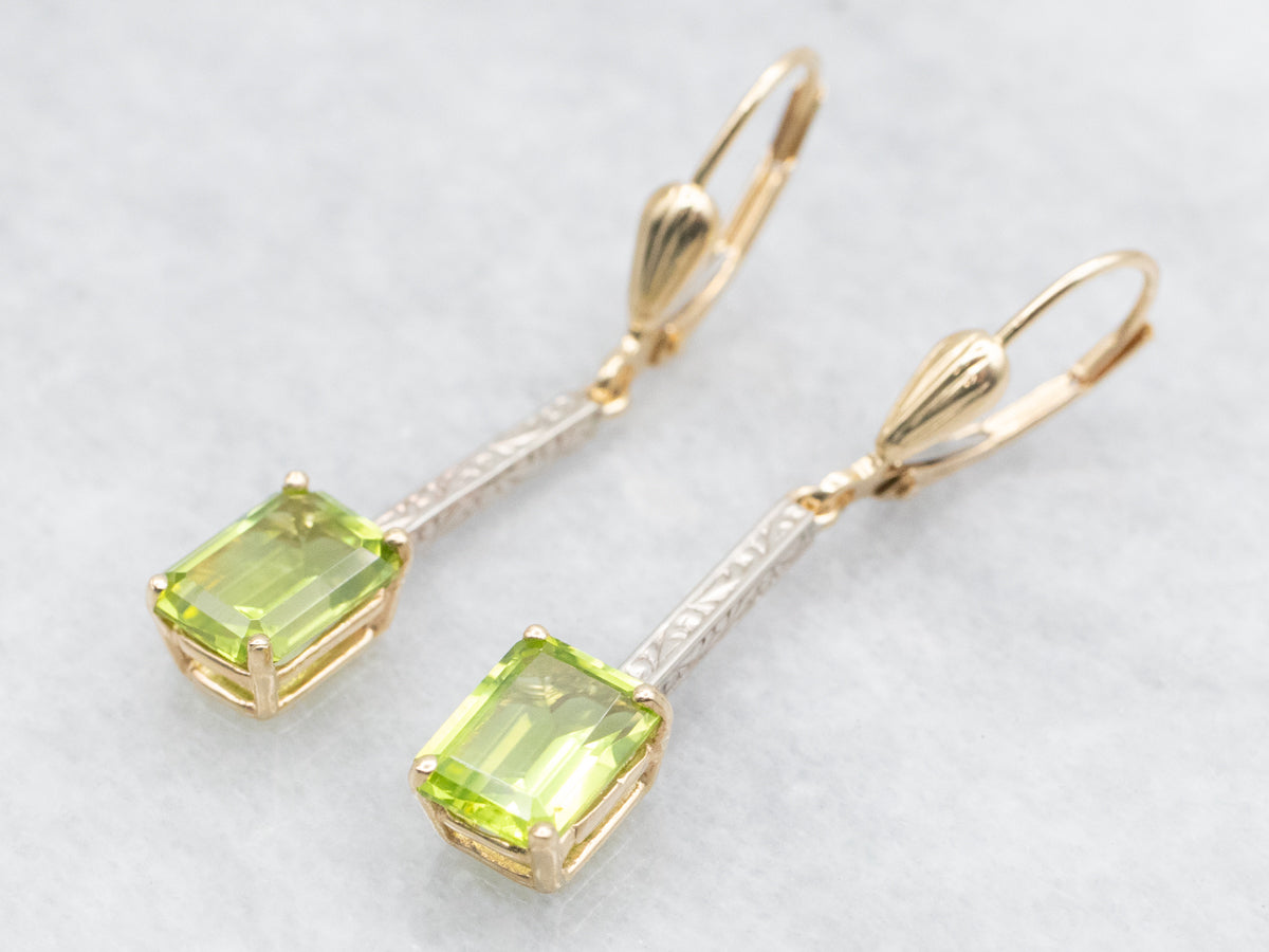 Two Tone Bar Set Peridot Drop Earrings