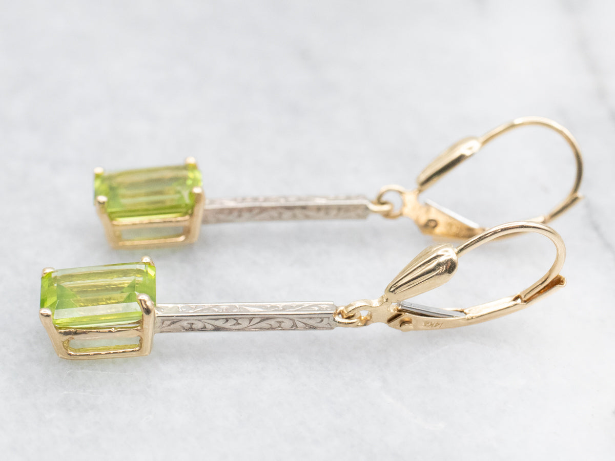 Two Tone Bar Set Peridot Drop Earrings