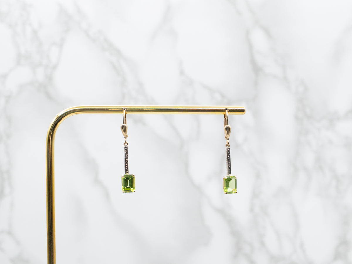 Two Tone Bar Set Peridot Drop Earrings