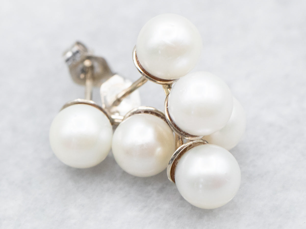 Triple Saltwater Pearl Stud Earrings