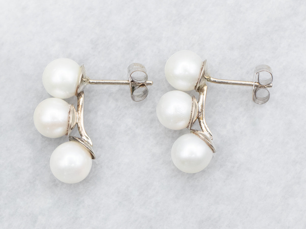 Triple Saltwater Pearl Stud Earrings