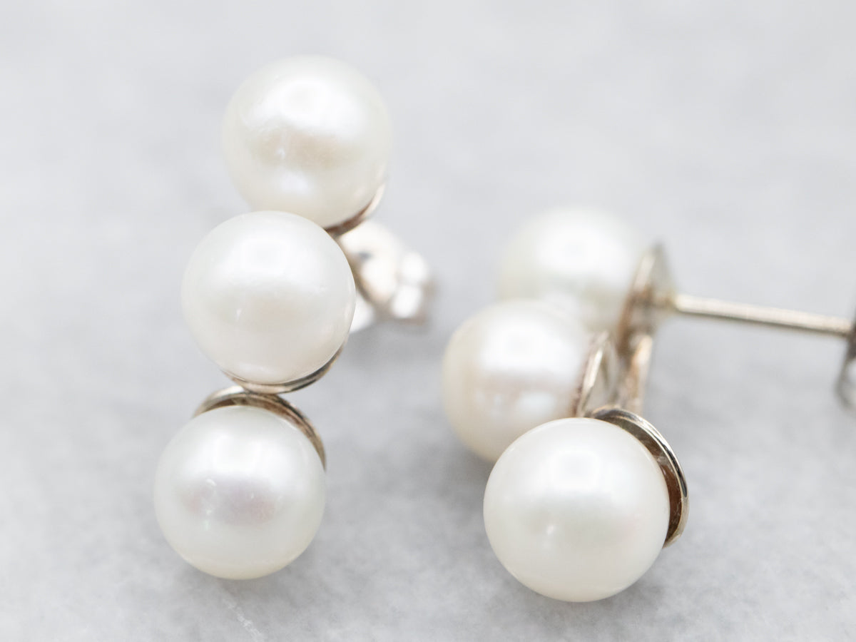 Triple Saltwater Pearl Stud Earrings