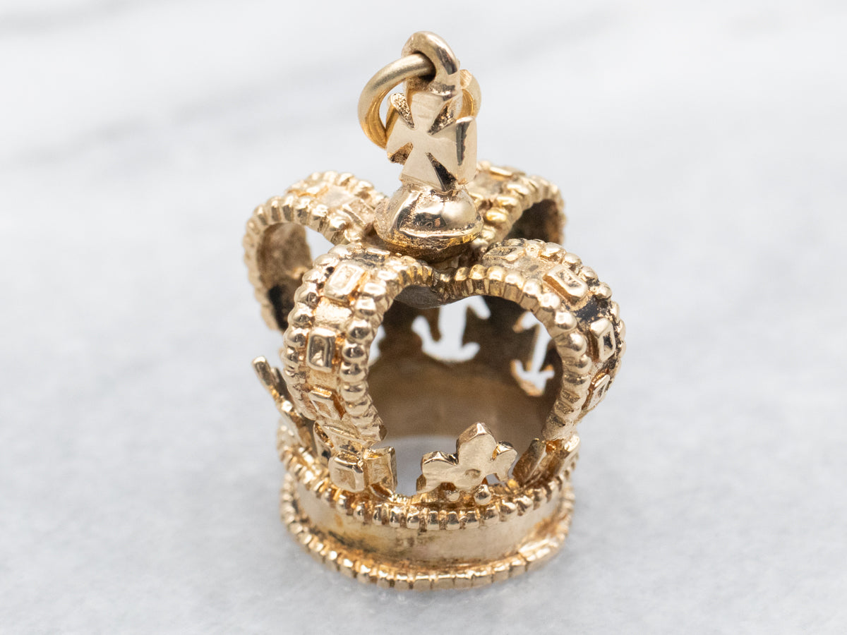 Ornate English Gold Crown Charm Pendant