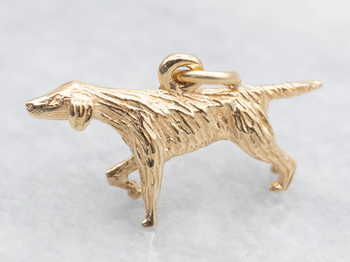 Detailed Gold Pointer Dog Charm