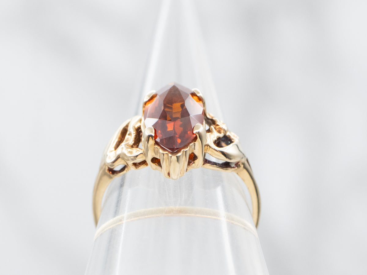 Marquise Cut Citrine Solitaire Ring with Openwork Shoulders