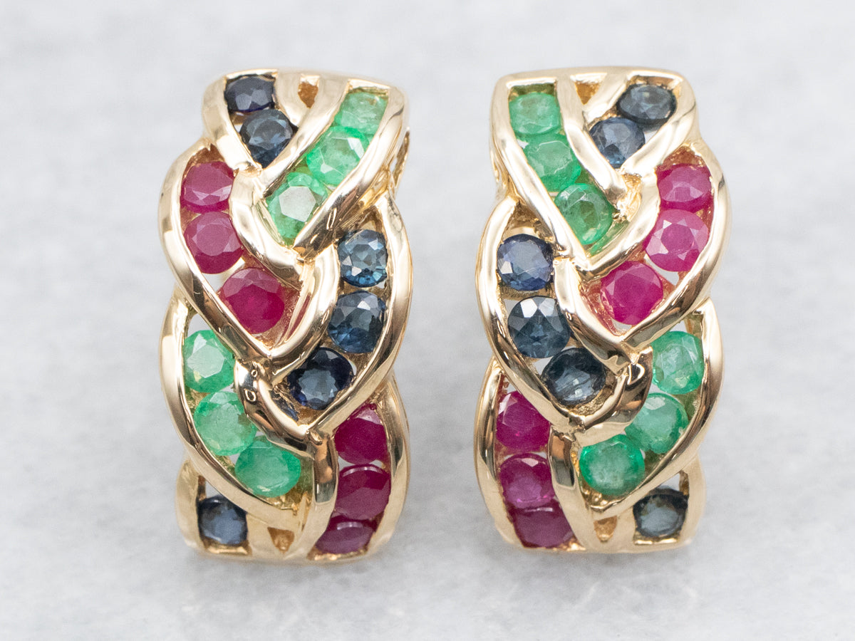 High-Quality Sapphire Emerald and Ruby Drop Earrings