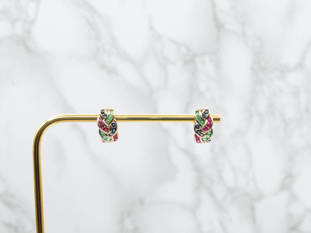 High-Quality Sapphire Emerald and Ruby Drop Earrings